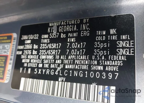 2022 Kia Sorento Lx from USA, damaged, VIN 5XYRG4LC1NG100397